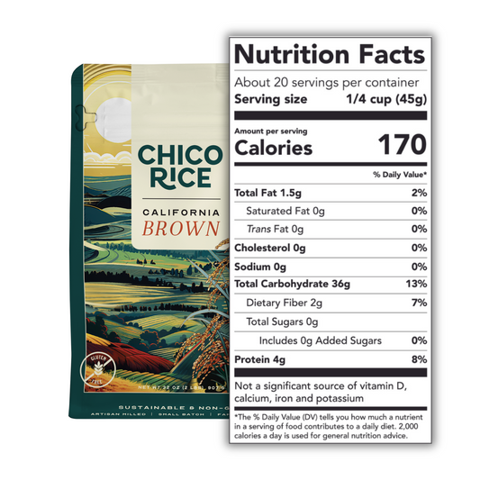 Chico Rice's Brown Rice | Nutrition Facts-with Bag